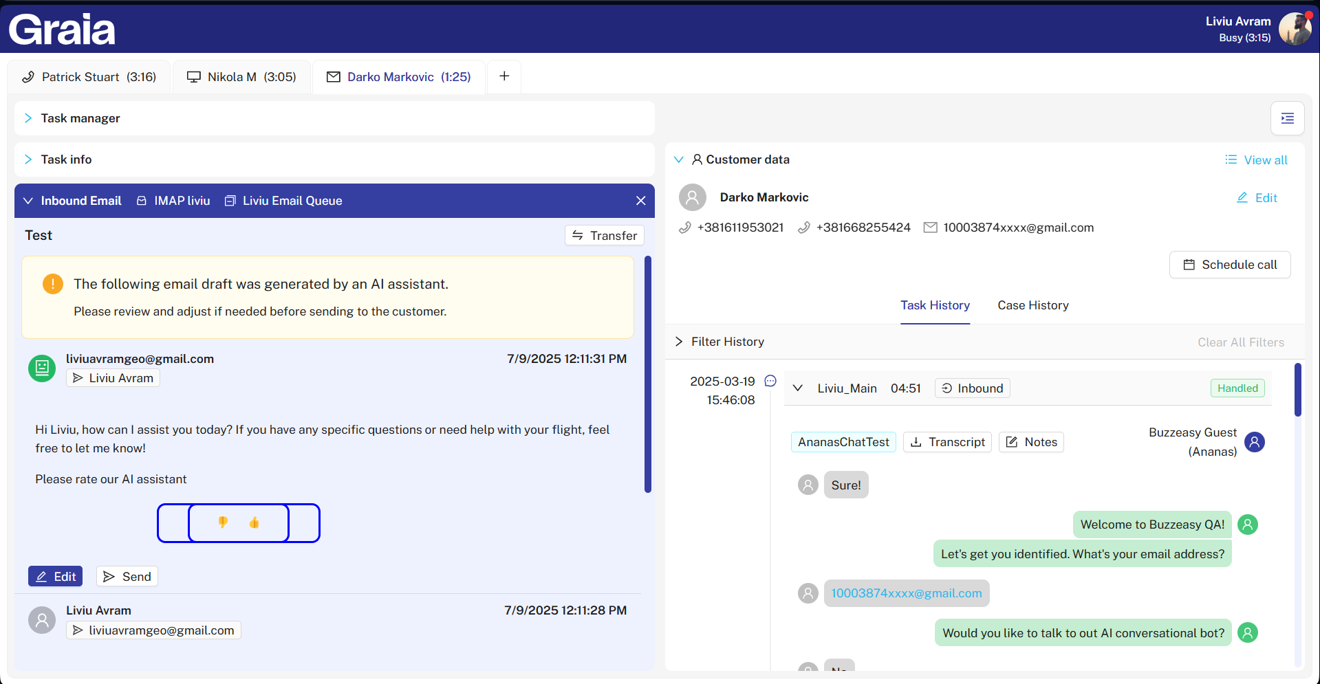 Omnichannel · Email with AI draft
